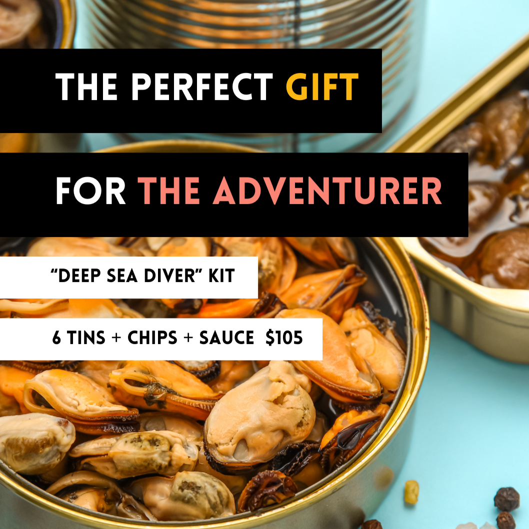 Tinned Fish Kit, 6 tins + chips + sauce $105