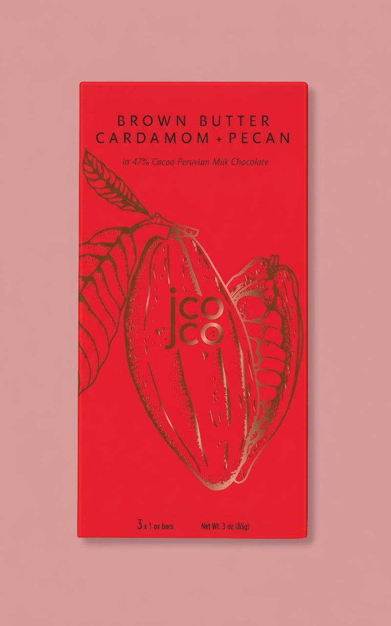 Brown Butter Cardamom & Pecan 47% Peruvian Milk Chocolate, Jcoco, Washington (3oz)