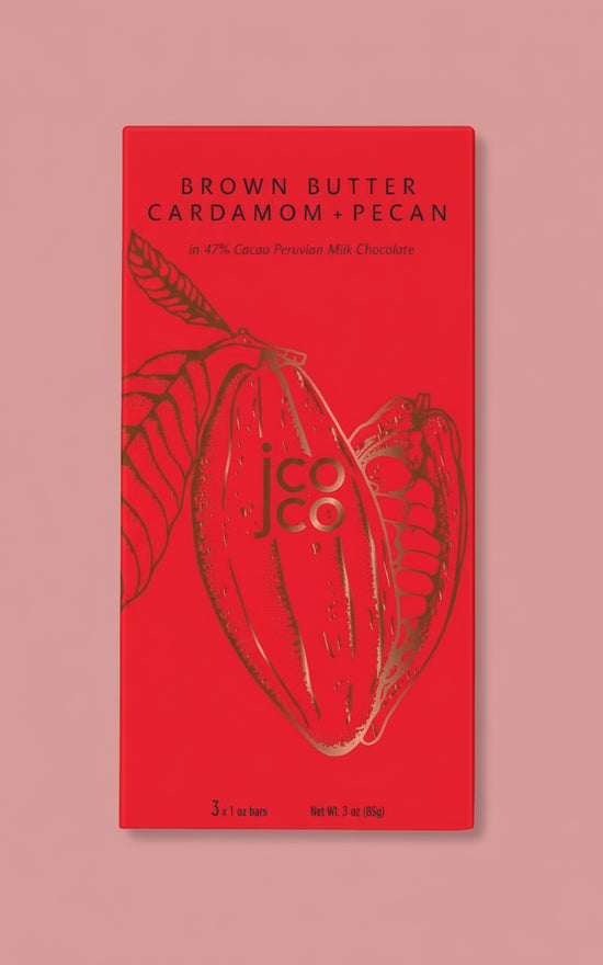 Brown Butter Cardamom & Pecan 47% Peruvian Milk Chocolate, Jcoco, Washington (3oz)
