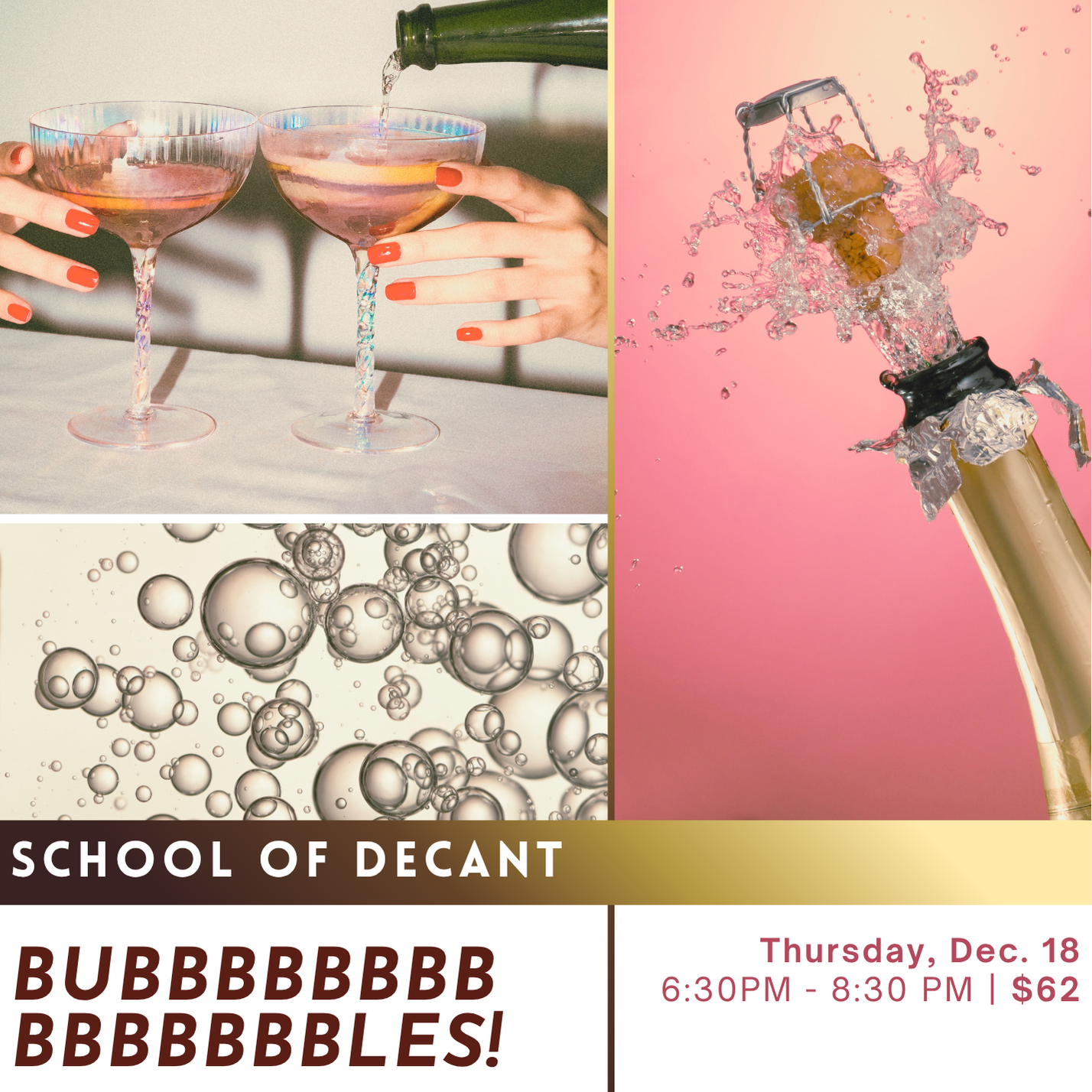 Promotional flyer for a sparkling wine event with text and images of champagne being poured.