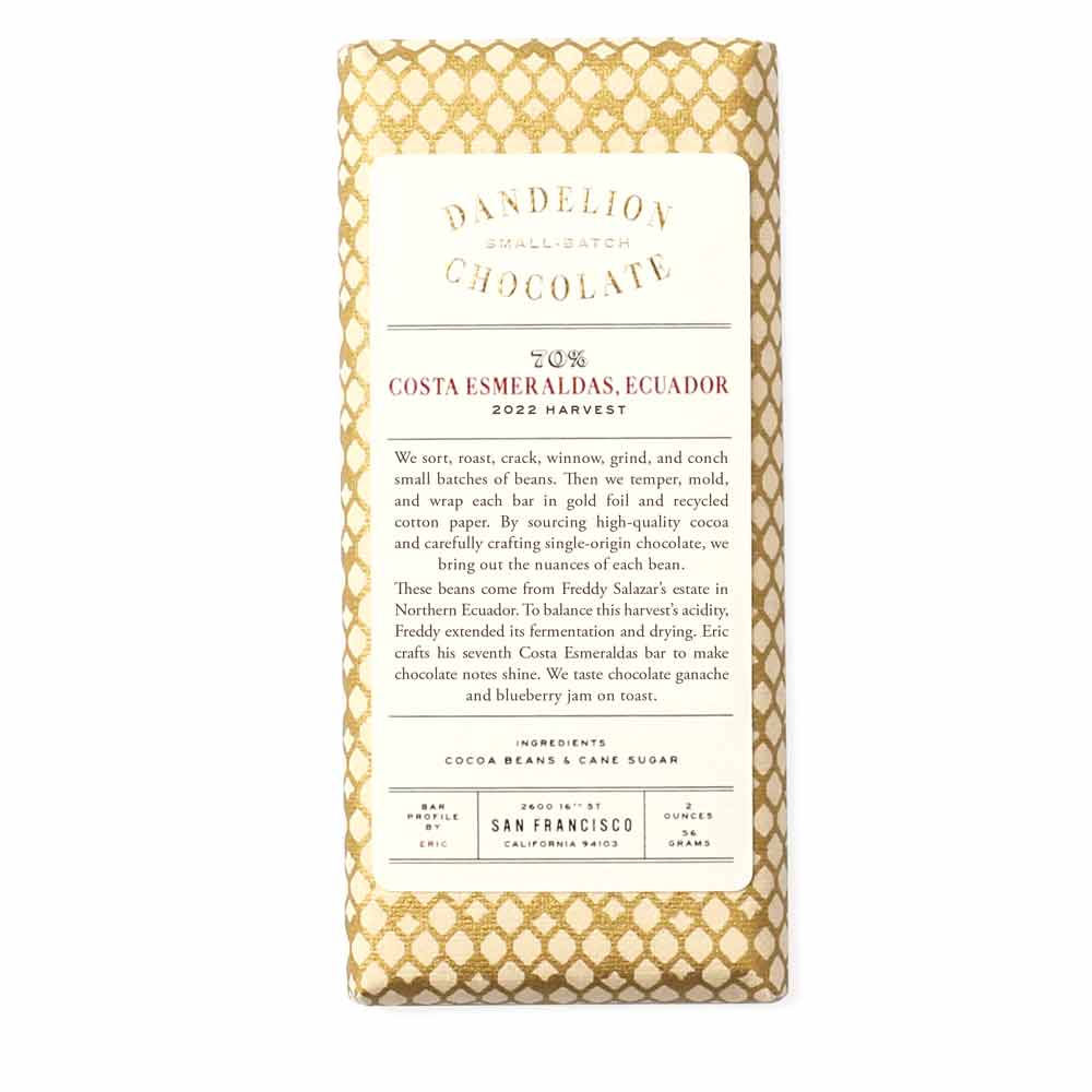 Costa Esmeraldas Ecuador 70% Dark Chocolate, Dandelion, San Francisco, CA