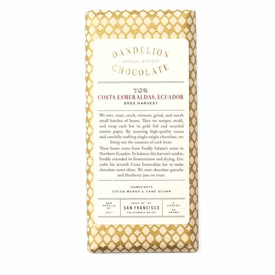 Costa Esmeraldas Ecuador 70% Dark Chocolate, Dandelion, San Francisco, CA