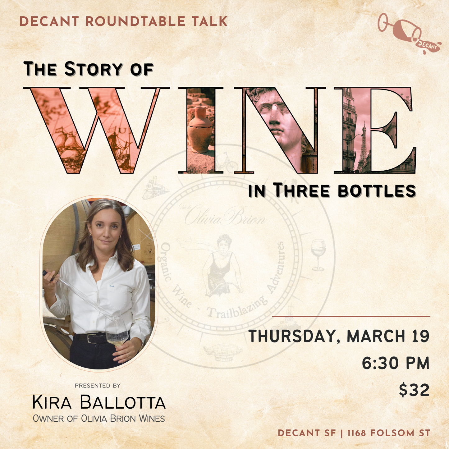 DECANT Roundtable Series: The Story of Wine in 3 Bottles, 3/19/26, 6:30pm